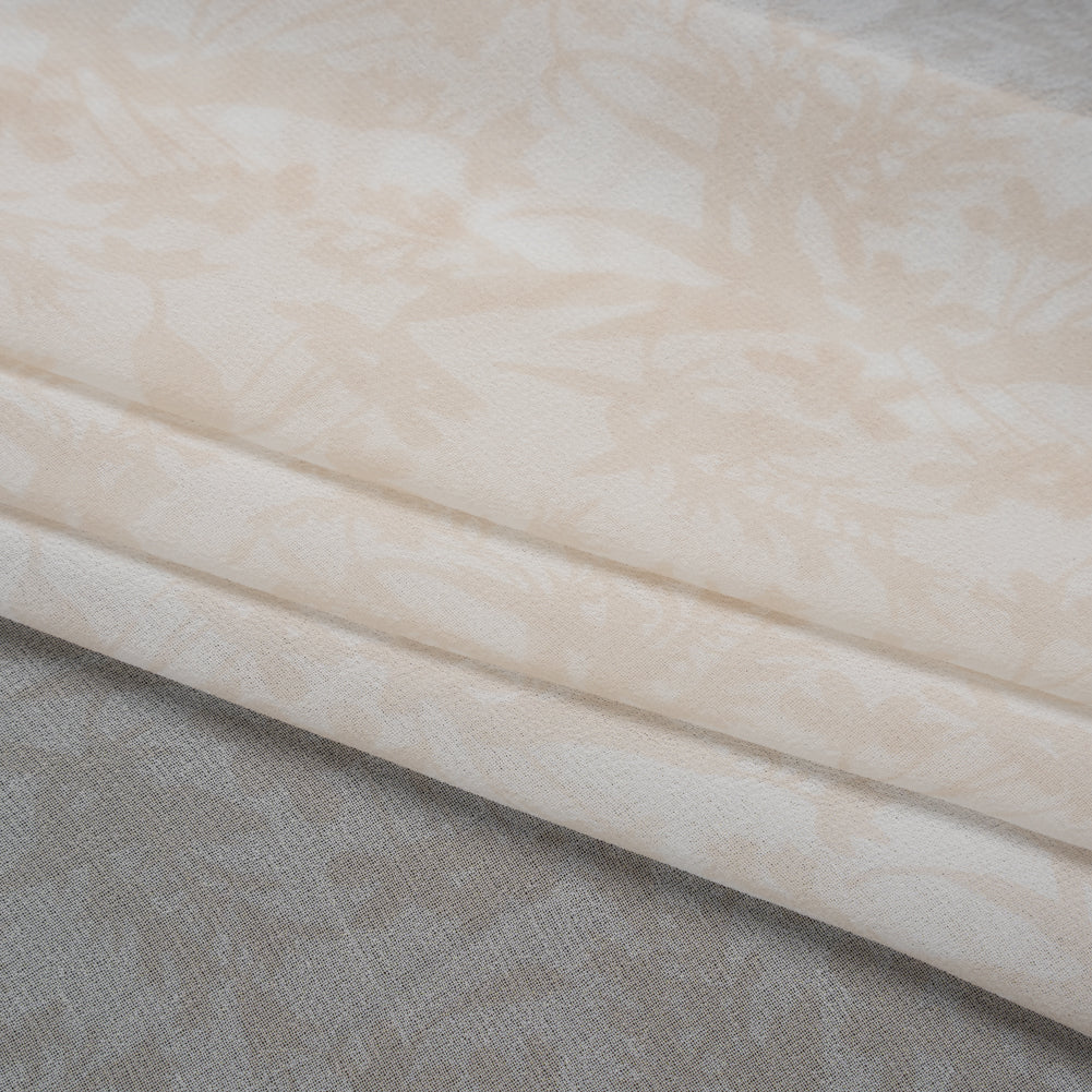 Polyester Chiffon Print - Light Beige and White Delicate Floral Silhouettes - Designer Deadstock