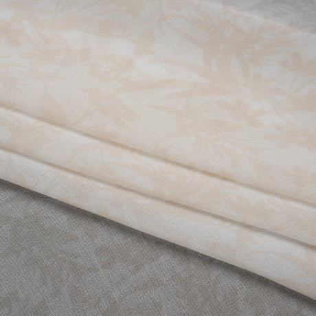 Polyester Chiffon Print - Light Beige and White Delicate Floral Silhouettes - Designer Deadstock