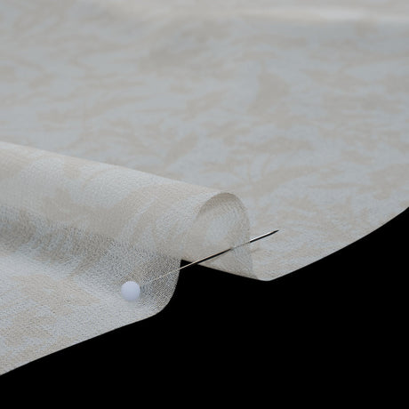 Polyester Chiffon Print - Light Beige and White Delicate Floral Silhouettes - Designer Deadstock