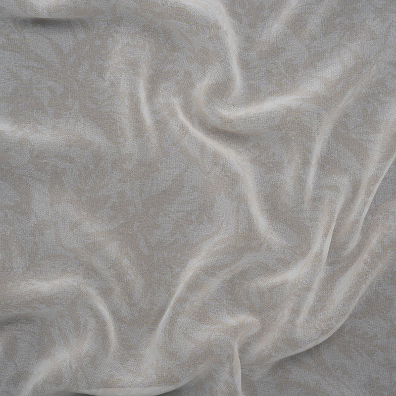 Polyester Chiffon Print - Light Beige and White Delicate Floral Silhouettes - Designer Deadstock