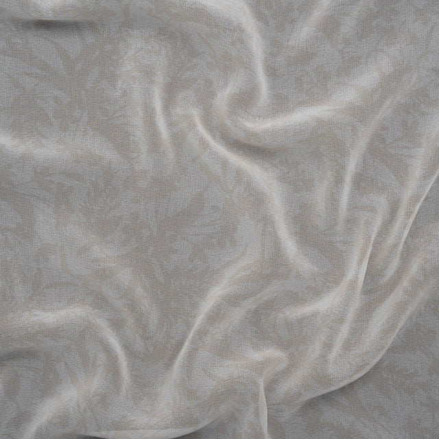 Polyester Chiffon Print - Light Beige and White Delicate Floral Silhouettes - Designer Deadstock