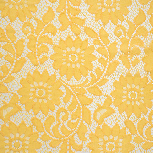 Nylon and Cotton Re-Embroidered Lace - Sunshine Yellow Floral - Designer Deadstock