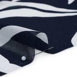 Polyester Chiffon Print - Navy Blue and White Flowing Leaves - Designer Deadstock