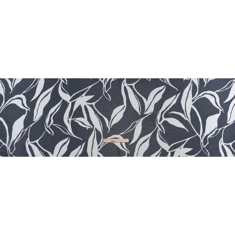 Polyester Chiffon Print - Navy Blue and White Flowing Leaves - Designer Deadstock