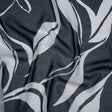 Polyester Chiffon Print - Navy Blue and White Flowing Leaves - Designer Deadstock
