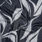 Polyester Chiffon Print - Navy Blue and White Flowing Leaves - Designer Deadstock