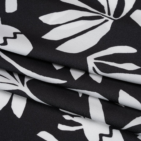 Polyester Satin Print - Black and White Carved Florals - Designer Deadstock