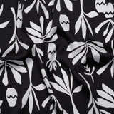 Polyester Satin Print - Black and White Carved Florals - Designer Deadstock