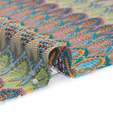 Polyester Knit Lace - Purple, Teal and Pink Feather Stripes - Designer Deadstock