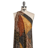 Polyester Stretch Mesh Print - Black, Orange and Burgundy Dotted Geometric - Designer Deadstock
