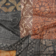 Polyester Stretch Mesh Print - Black, Orange and Burgundy Dotted Geometric - Designer Deadstock