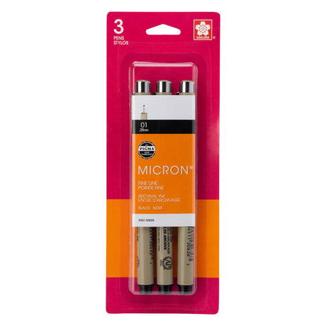 Sakura Pigma Micron Pen Set - Black, Size 01/.25mm - 3pc