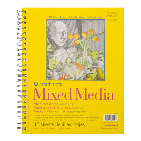 Strathmore 300 Series Mixed Media Spiral Pad, Micro Perforated - 40 Sheets, 117lb - 9" x 12"