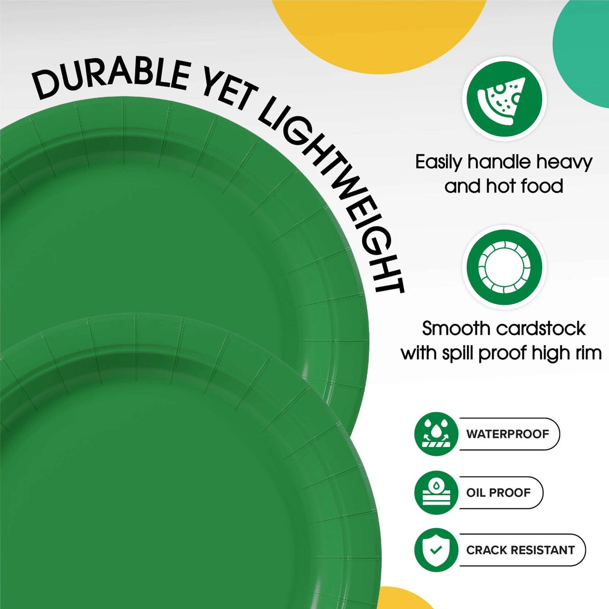 100 Count Emerald Green Paper Plates Durable Disposable Party Plates for Events 10"