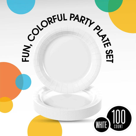 100 Count White Paper Plates 7 Inch Disposable Durable Supplies for Parties