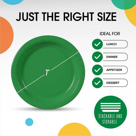 100 Count Emerald Green Paper Plates 7 Inch Durable Disposable Supplies