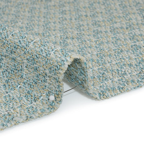 Metallic Wool Blend Tweed with Baby Sequins - Aqua, White and Gold - Deadstock