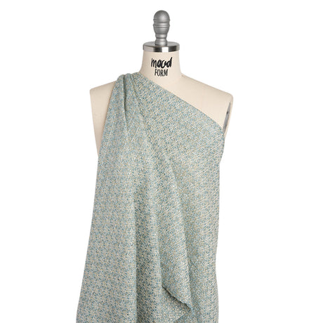Metallic Wool Blend Tweed with Baby Sequins - Aqua, White and Gold - Deadstock