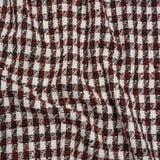 Boucle Tweed with Metallic Eyelash Fringe - White, Black and Red Plaid - Deadstock