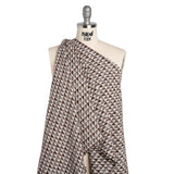 Heavy Polyester Woven with Short Fringe - Ivory and Brown Triangles - Deadstock