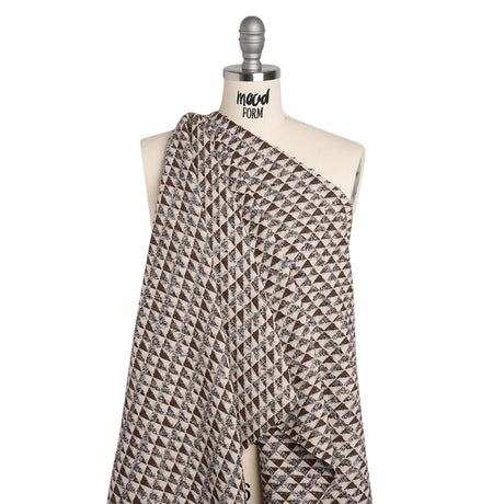 Heavy Polyester Woven with Short Fringe - Ivory and Brown Triangles - Deadstock