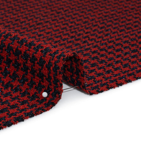 Metallic Tweed - Red and Navy Houndstooth - Deadstock