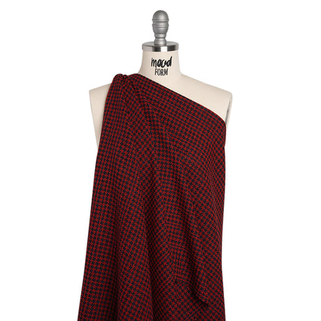 Metallic Tweed - Red and Navy Houndstooth - Deadstock