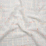 Polyester Tweedy Woven - White and Rainbow Ribbed Windowpane Check - Deadstock