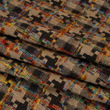Wool Blend Tweedy Boucle Woven - Brown, Beige and Rainbow Blocky Houndstooth