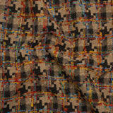 Wool Blend Tweedy Boucle Woven - Brown, Beige and Rainbow Blocky Houndstooth