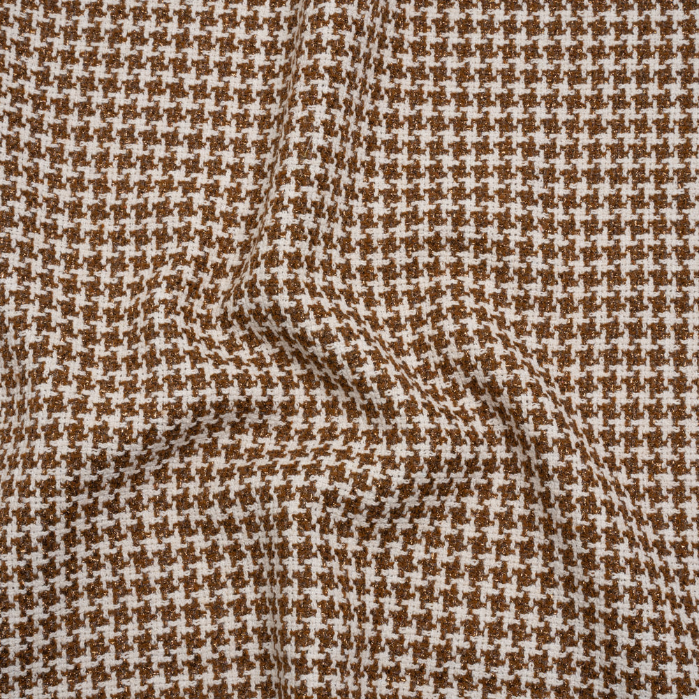 Metallic Tweed - Cream and Brown Houndstooth - Deadstock
