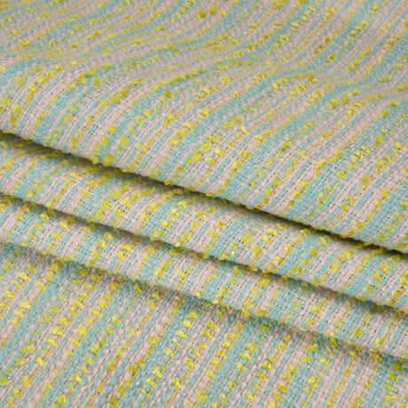 Polyester Tweed with Short Fringe - Pastel Pink, Yellow and Blue Striations - Deadstock