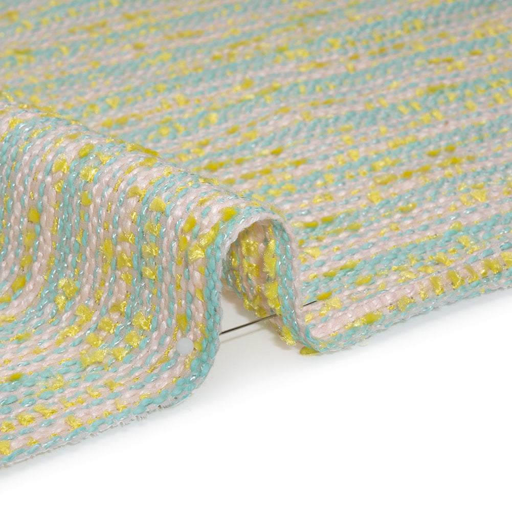Polyester Tweed with Short Fringe - Pastel Pink, Yellow and Blue Striations - Deadstock