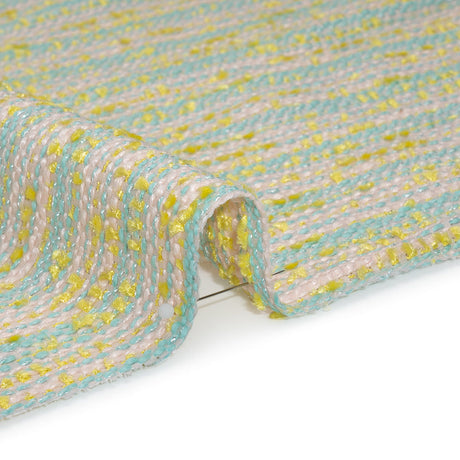 Polyester Tweed with Short Fringe - Pastel Pink, Yellow and Blue Striations - Deadstock