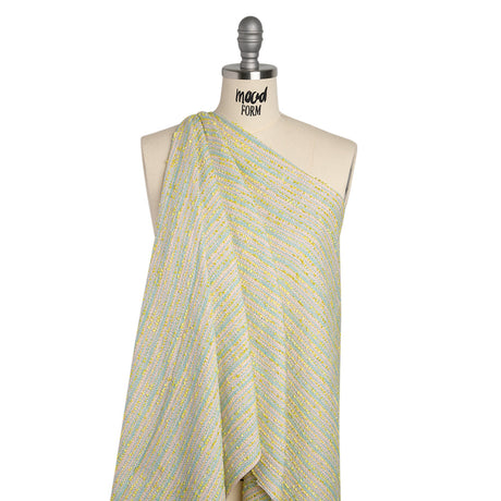 Polyester Tweed with Short Fringe - Pastel Pink, Yellow and Blue Striations - Deadstock