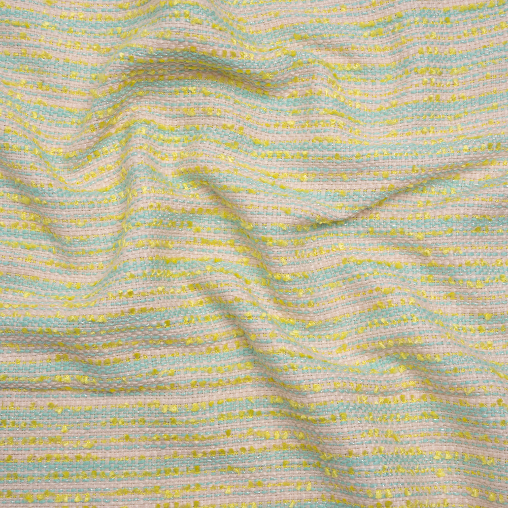 Polyester Tweed with Short Fringe - Pastel Pink, Yellow and Blue Striations - Deadstock