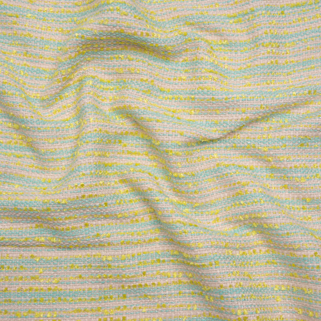 Polyester Tweed with Short Fringe - Pastel Pink, Yellow and Blue Striations - Deadstock