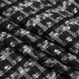 Wool Blend Tweed with Metallic Eyelash Fringe - Black and White Plaid - Deadstock