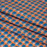 Polyester Woven - Blue, Orange and White Plaid - Deadstock