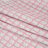 Tweedy Polyester Woven - White and Pink Ribbon Windowpane Checks - Deadstock