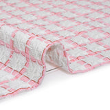 Tweedy Polyester Woven - White and Pink Ribbon Windowpane Checks - Deadstock