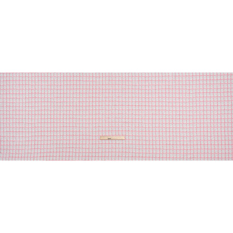 Tweedy Polyester Woven - White and Pink Ribbon Windowpane Checks - Deadstock