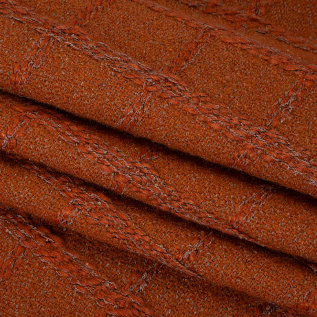 Wool Blend Boucle Tweed - Burnt Orange and Taupe Raised Windowpane Checks - Deadstock