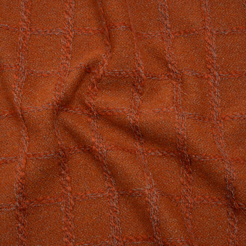 Wool Blend Boucle Tweed - Burnt Orange and Taupe Raised Windowpane Checks - Deadstock