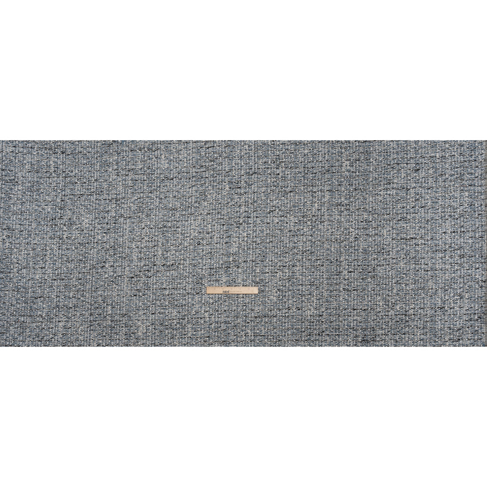 Polyester Tweed with Clear Eyelash Fringe - Blue, White and Black Abstract - Deadstock