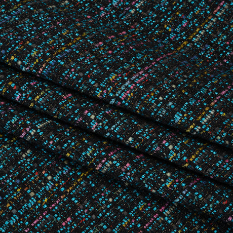 Polyester Tweed with Metallic Gold Strands - Turquoise, Black and Pink Striations - Deadstock