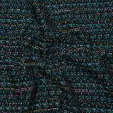 Polyester Tweed with Metallic Gold Strands - Turquoise, Black and Pink Striations - Deadstock