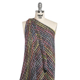 Polyester Tweed - Black, White and Rainbow Tactile Stripes Plaid - Deadstock
