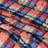 Gauzy Polyester Tweed Woven - Blue, Ivory and Coral Slubbed Plaid - Deadstock