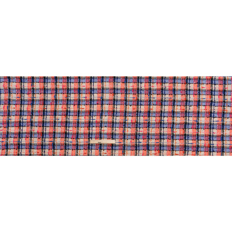 Gauzy Polyester Tweed Woven - Blue, Ivory and Coral Slubbed Plaid - Deadstock